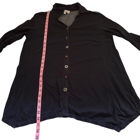 Neon Buddha | Navy Striped Back Button Front Top Stretch Cotton Size S - Picture 11 of 11